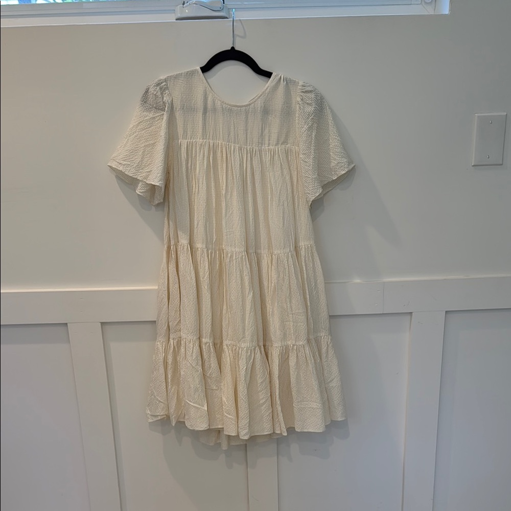 Anine Bing Cream Tiered Asymmetrical Cotton Dress